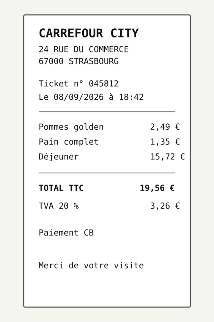 Ticket synthétique Carrefour City présélectionné